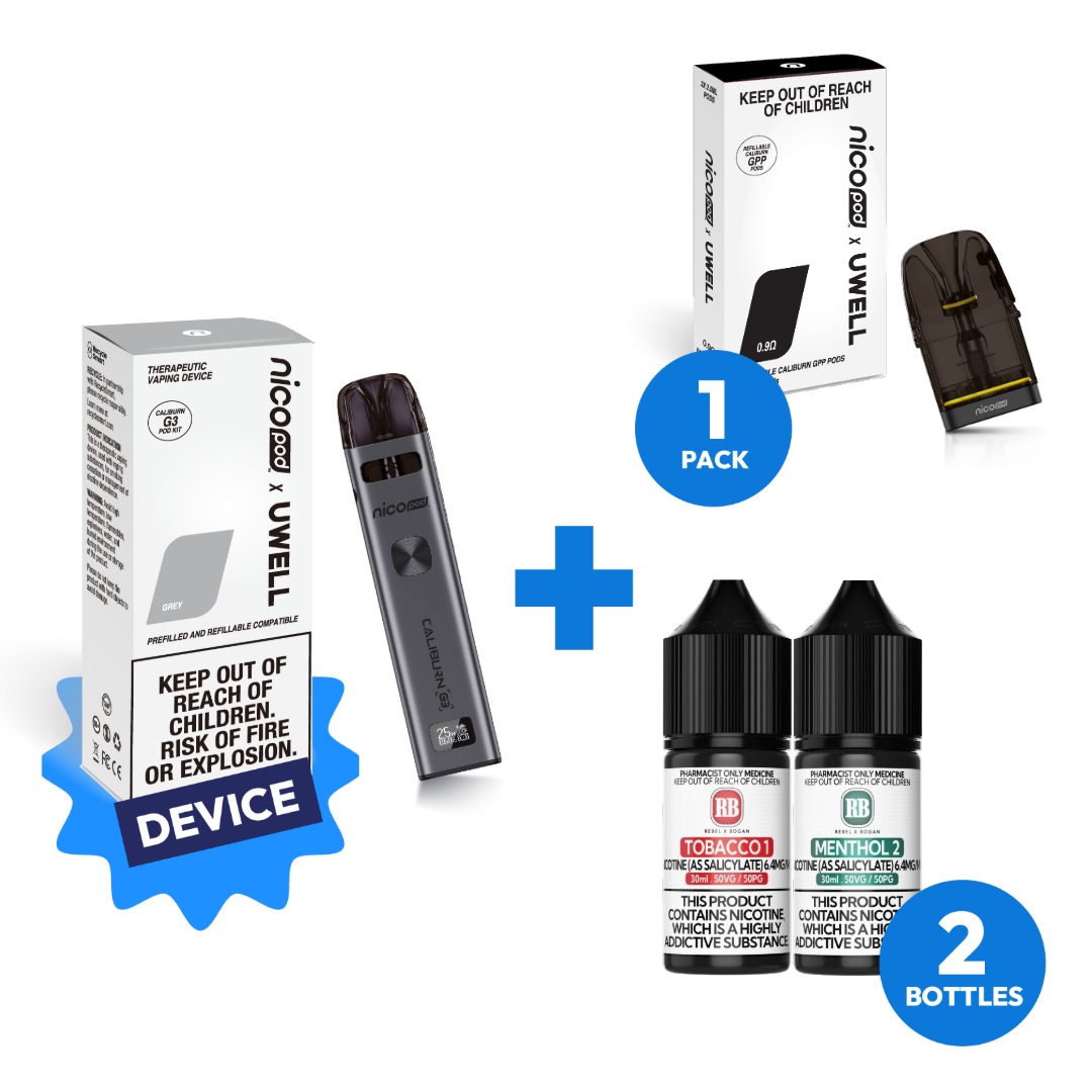 NICOPOD® X UWELL POD KIT & REBEL X BOGAN NICOTINE SALTS STARTER PACK