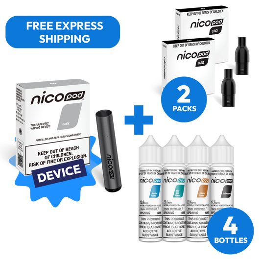 NICOPOD® DEVICE & NICOTINE SALTS 4 BOTTLE STARTER PACK